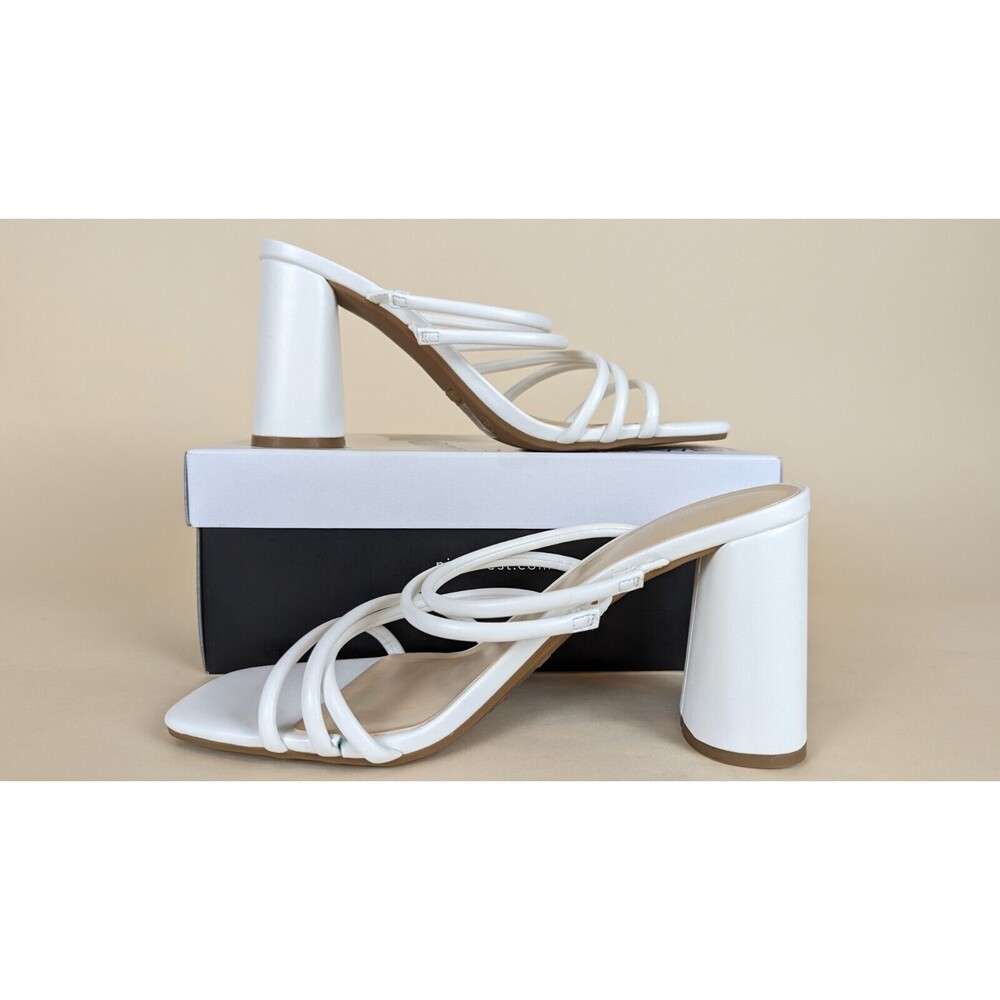 Nine West Girlie Block Heel Slide Sandals Womens 9M White Faux Leather Shoes NWB